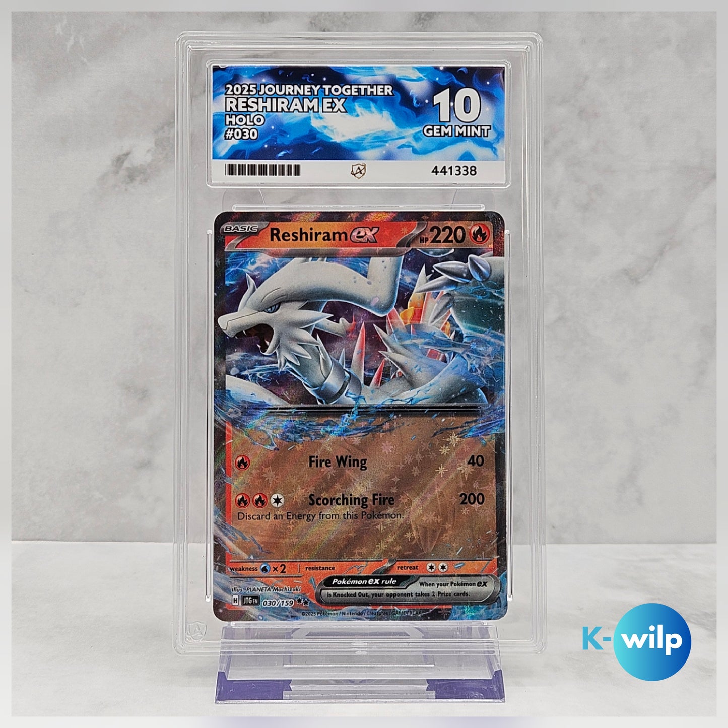 Reshiram EX Holo 030/159 English Journey Together Pokémon Card ACE Graded 10