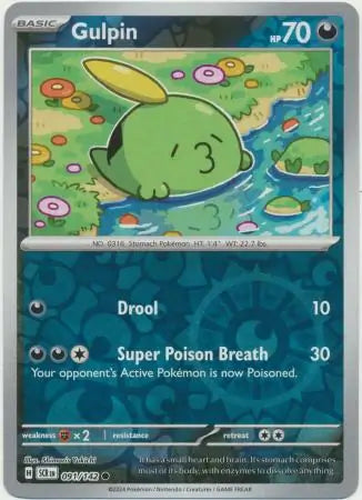 091/142 Gulpin Reverse Holo Stellar Crown Pokémon Card
