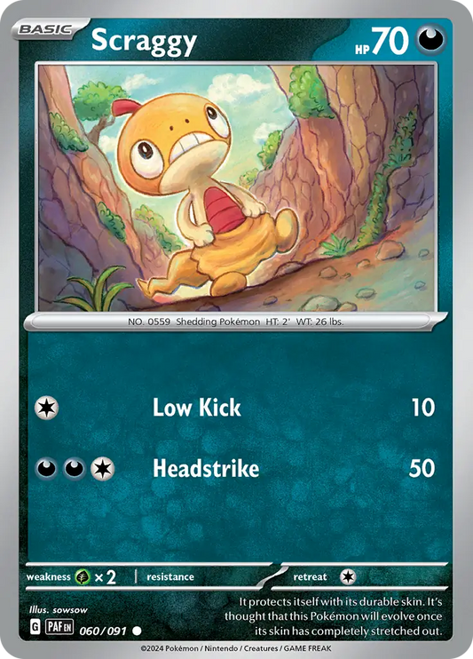 060/091 Scraggy Paldean Fates Pokémon Card