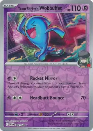 082/182 Team Rocket's Wobbuffet Reverse Holo Destined Rivals Pokémon Card