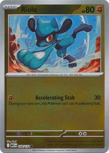076/132 Riolu Reverse Holo Mega Evolution Pokémon Card