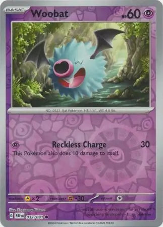 032/091 Woobat Reverse Holo Paldean Fates Pokémon Card