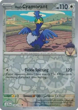 138/159 Hop's Cramorant Reverse Holo Journey Together Pokémon Card
