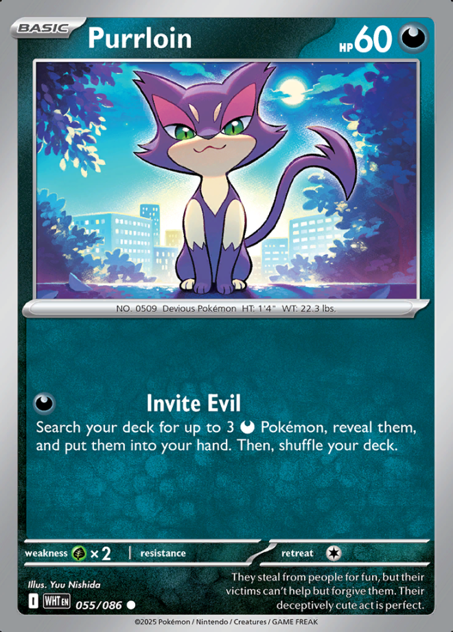055/086 Purrloin White Flare Pokémon Card