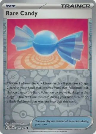 089/091 Rare Candy Reverse Holo Paldean Fates Pokémon Card