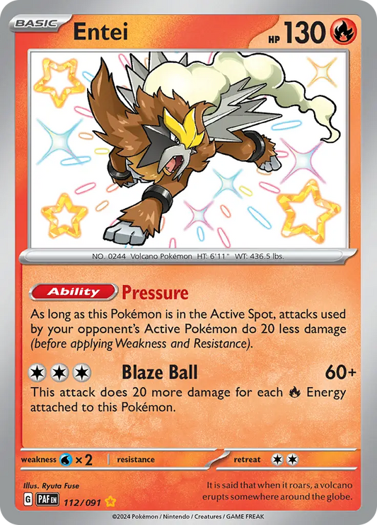 112/091 Entei Paldean Fates Pokémon Card