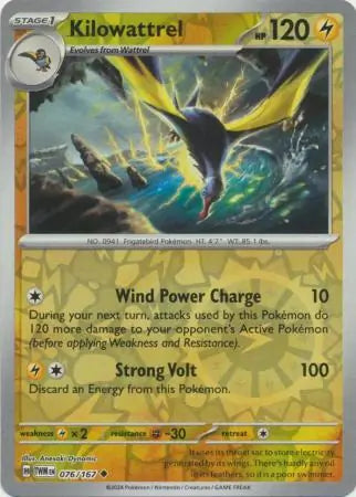 076/167 Kilowattrel Reverse Holo Twilight Masquerade Pokémon Card
