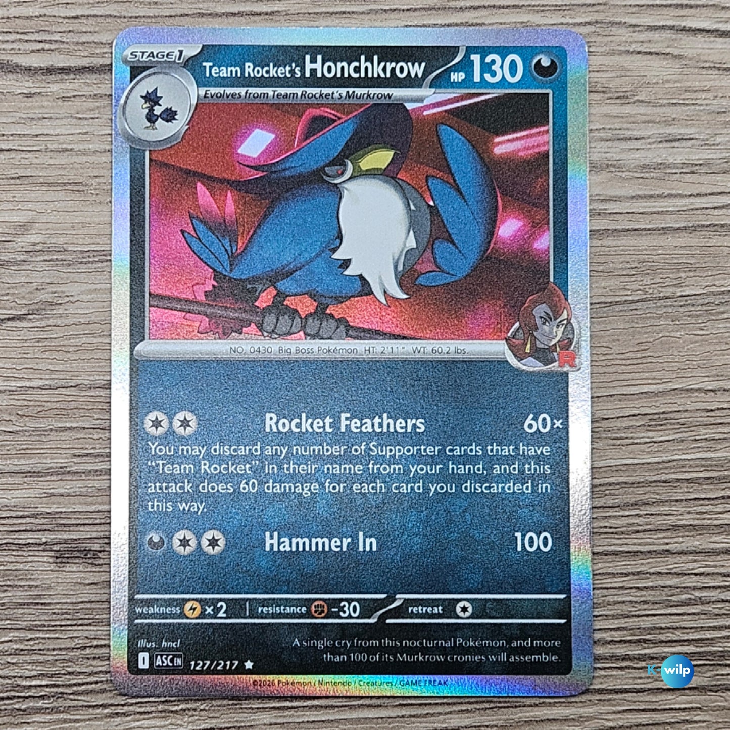 127/217 Team Rocket's Honchkrow Holo Ascended Heroes Pokémon Trading Card