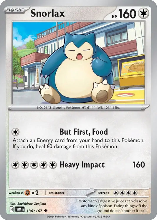 136/167 Snorlax Twilight Masquerade Pokémon Card