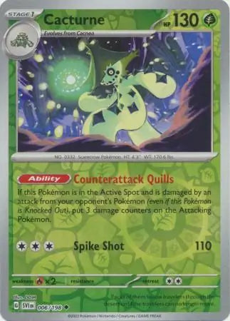 006/198 Cacturne Reverse Holo Scarlet & Violet Base Set Pokémon Card