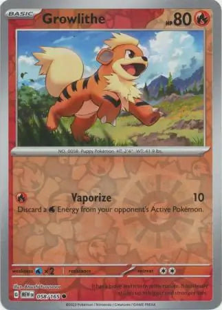 058/165 Growlithe Reverse Holo 151 Pokémon Card