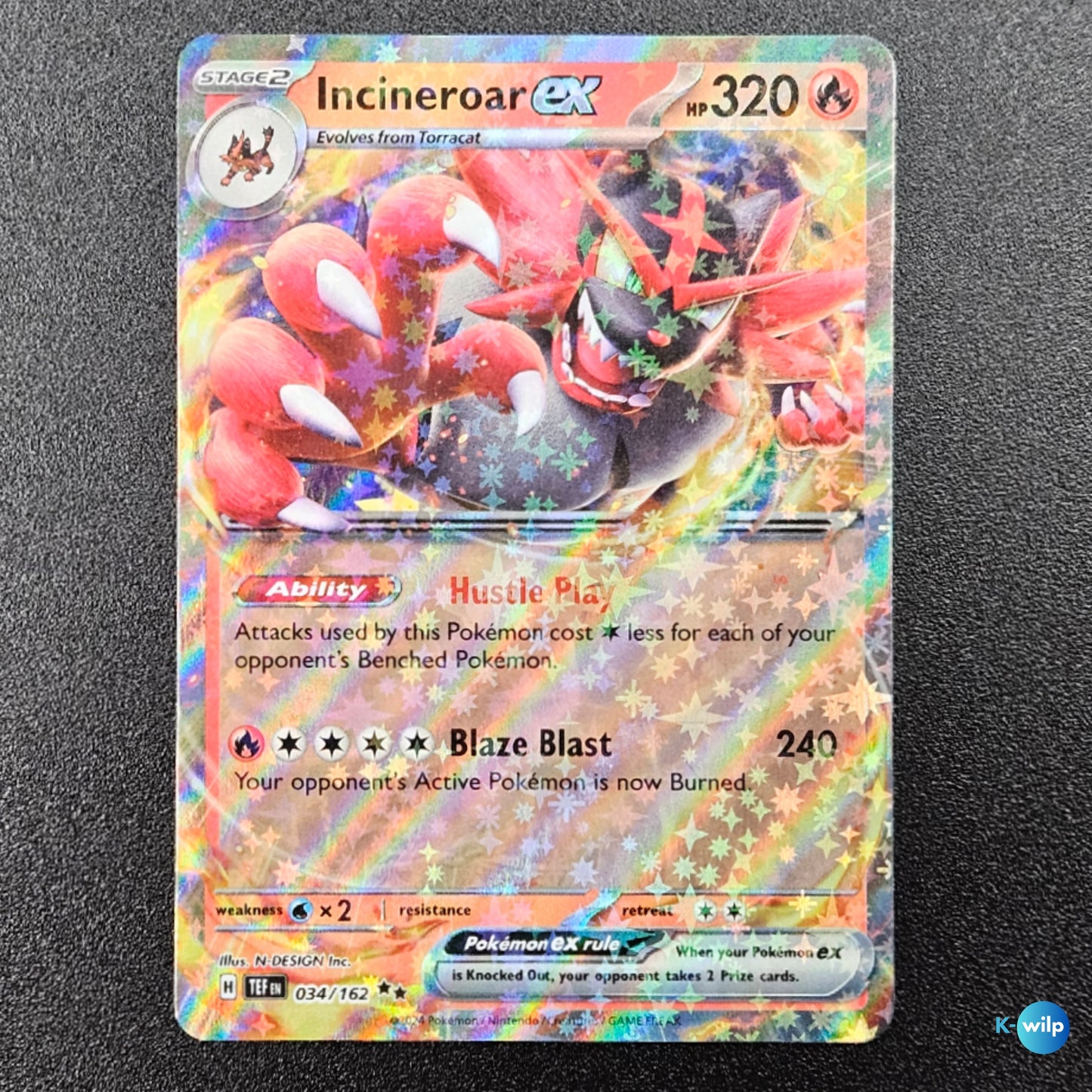 Incineroar ex 034/162 Temporal Forces English Pokémon Trading Card
