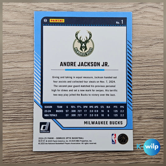 001 Andre Jackson Jr., Milwaukee Bucks 2024/2025 Donruss Optic Basketball Panini Trading Card