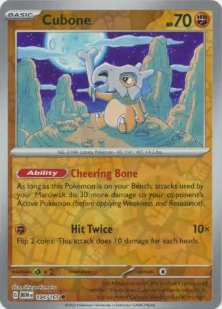 104/165 Cubone Reverse Holo 151 Pokémon Card