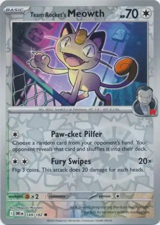 149/182 Team Rocket's Meowth Reverse Holo Destined Rivals Pokémon Card