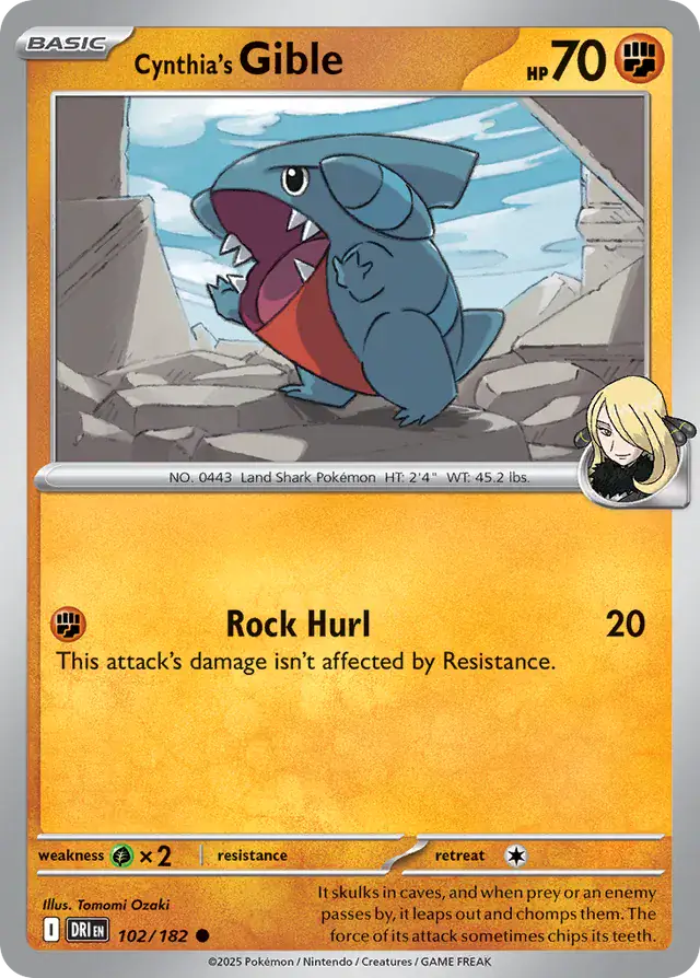102/182 Cynthia's Gible Destined Rivals Pokémon Card