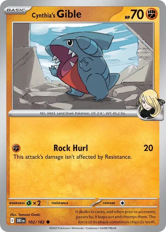 102/182 Cynthia's Gible Destined Rivals Pokémon Card