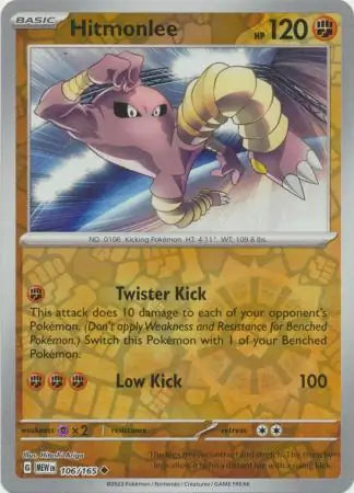 106/165 Hitmonlee Reverse Holo 151 Pokémon Card