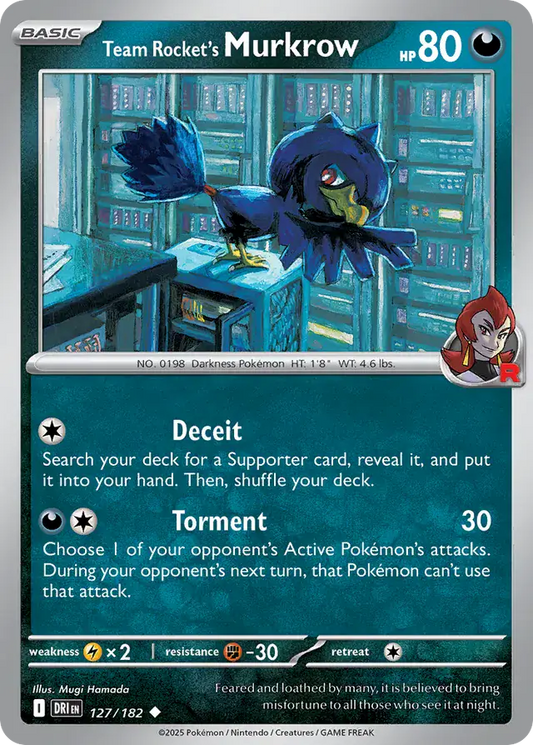 127/182 Team Rocket's Murkrow Destined Rivals Pokémon Card