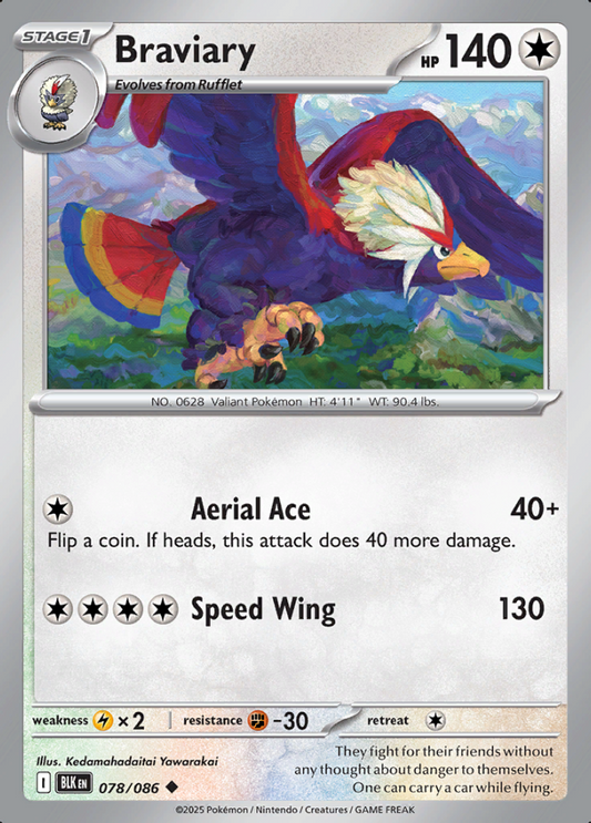 078/086 Braviary Black Bolt Pokémon Card