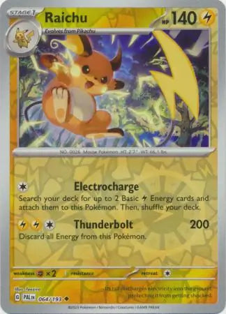 064/193 Raichu Reverse Holo Paldea Evolved Pokémon Card