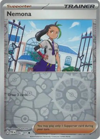 082/091 Nemona Reverse Holo Paldean Fates Pokémon Card