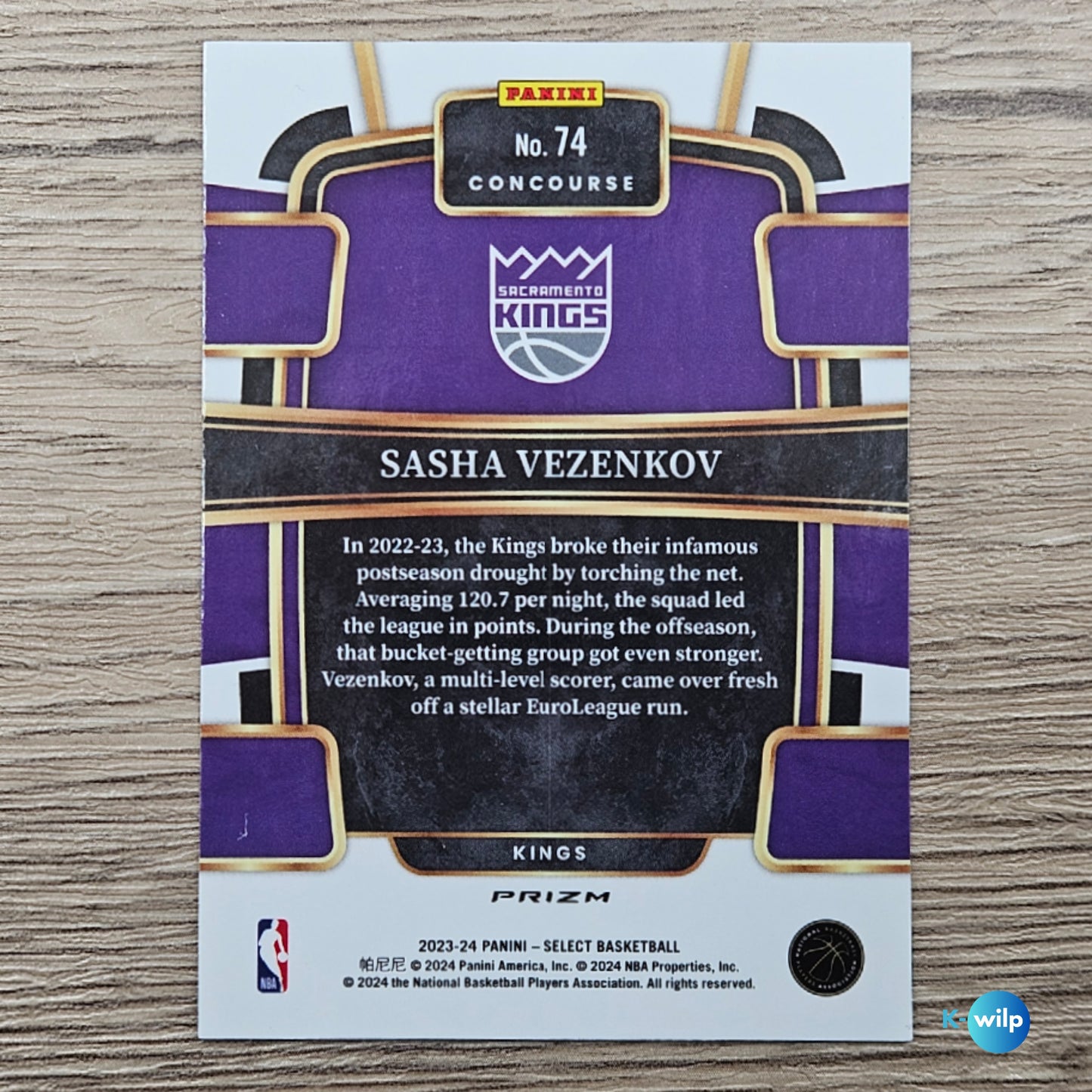 074 Sasha Vezenkov Sacramento Kings Green White Purple Concouse Prizm 2023-24 Panini Select NBA Trading Card