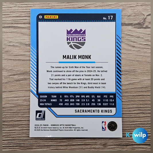 017 Malik Monk, Sacramento Kings 2024/2025 Donruss Optic Basketball Panini Trading Card