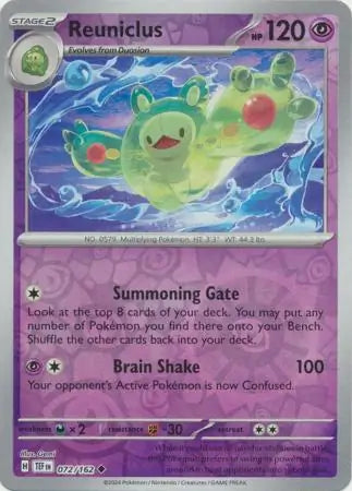 072/162 Reuniclus Reverse Holo Temporal Forces Pokémon Card