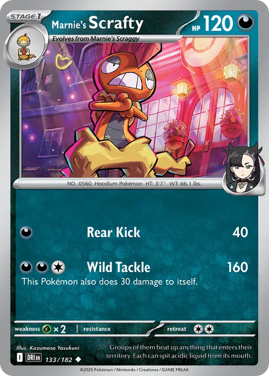 133/182 Marnie's Scrafty Destined Rivals Pokémon Card