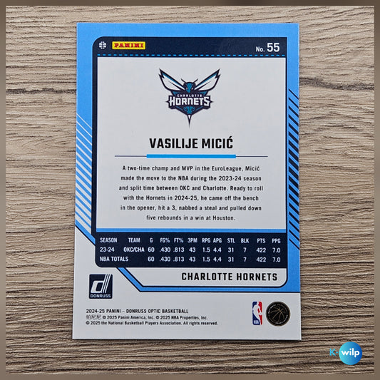 055 Vasilije Micic, Charlotte Hornets 2024/2025 Donruss Optic Basketball Panini Trading Card