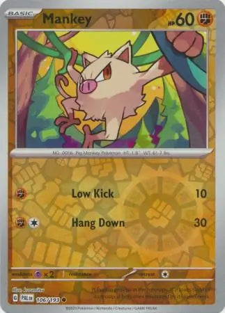 106/193 Mankey Reverse Holo Paldea Evolved Pokémon Card