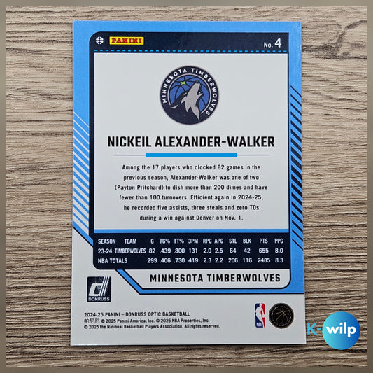 004 Nickeil Alexander-Walker, Minnesota Timberwolves 2024/2025 Donruss Optic Basketball Panini Trading Card