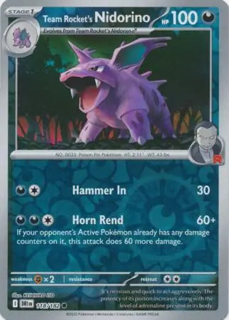 118/182 Team Rocket's Nidorino Reverse Holo Destined Rivals Pokémon Card