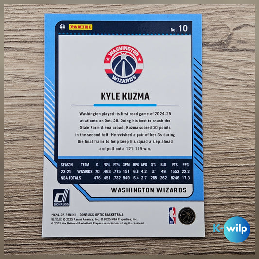 010 Kyle Kuzma, Washington Wizards 2024/2025 Donruss Optic Basketball Panini Trading Card