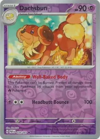 039/091 Dachsbun Reverse Holo Paldean Fates Pokémon Card