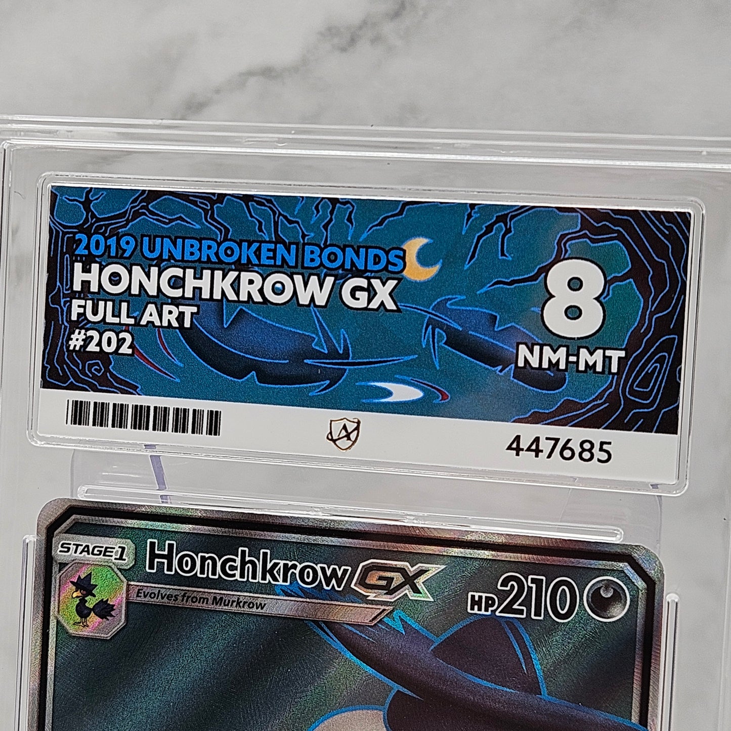 Honchkrow GX 202/214 English Unbroken Bonds Full Art Pokémon Card ACE Graded 8
