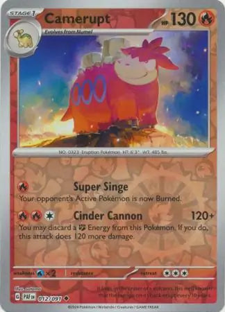012/091 Camerupt Reverse Holo Paldean Fates Pokémon Card