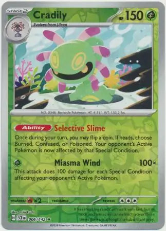 006/142 Cradily Reverse Holo Stellar Crown Pokémon Card