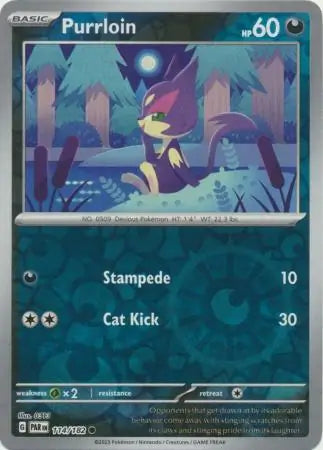 114/182 Purrloin Reverse Holo Paradox Rift Pokémon Card