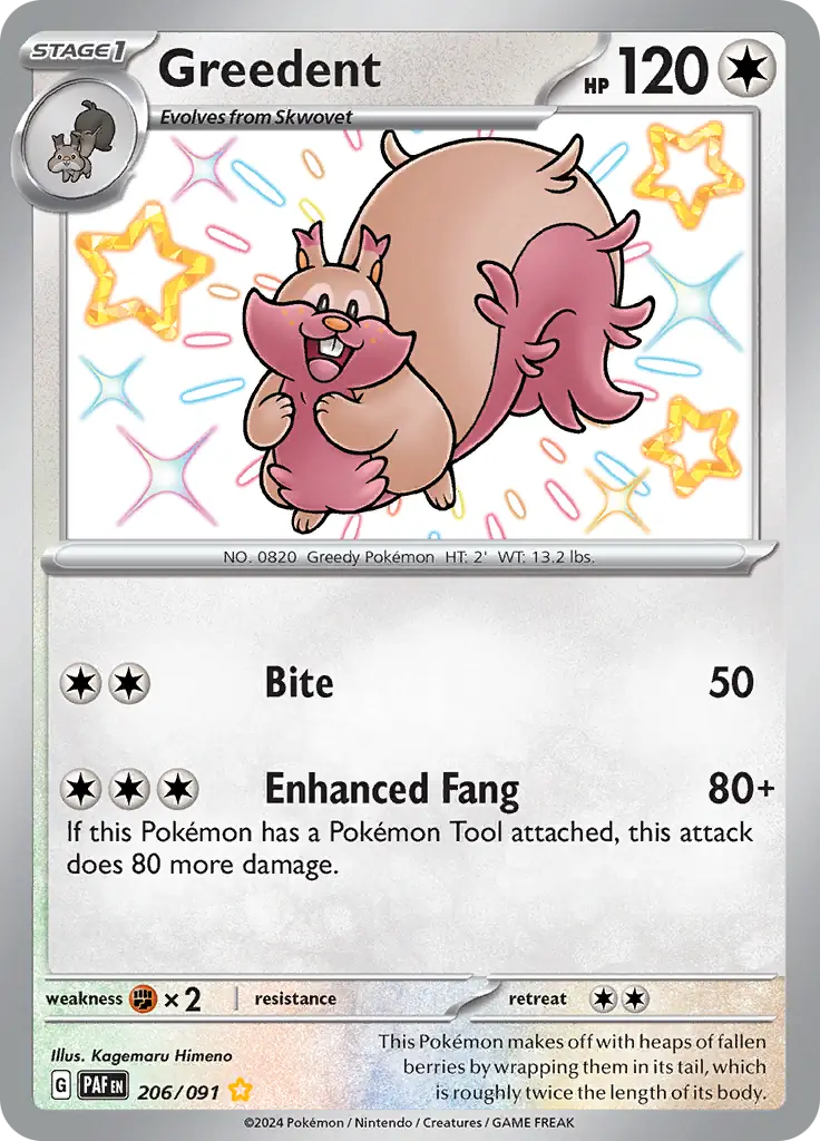 206/091 Greedent Paldean Fates Pokémon Card