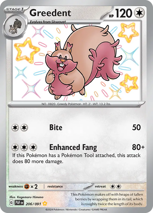 206/091 Greedent Paldean Fates Pokémon Card