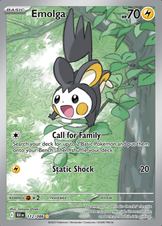 112/086 Emolga Illustration Rare Black Bolt Pokémon Card