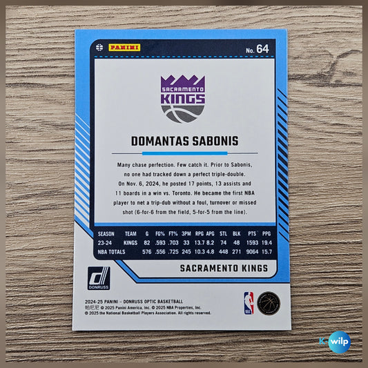 064 Domantas Sabonis, Sacramento Kings 2024/2025 Donruss Optic Basketball Panini Trading Card