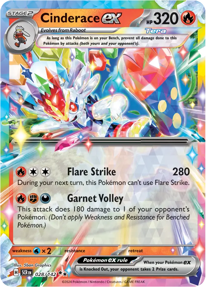 028/142 Cinderace ex Stellar Crown Pokémon Card