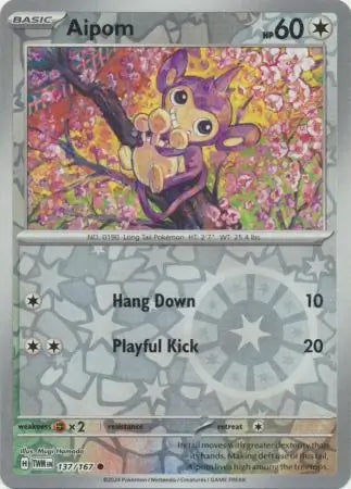 137/167 Aipom Reverse Holo Twilight Masquerade Pokémon Card
