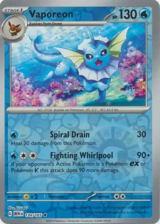 134/165 Vaporeon Reverse Holo 151 Pokémon Card