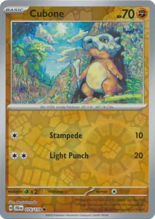 076/159 Cubone Reverse Holo Journey Together Pokémon Card