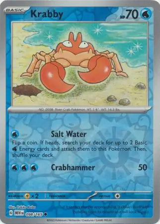 098/165 Krabby Reverse Holo 151 Pokémon Card