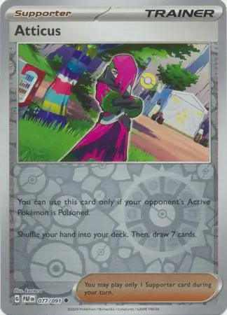 077/091 Atticus Reverse Holo Paldean Fates Pokémon Card